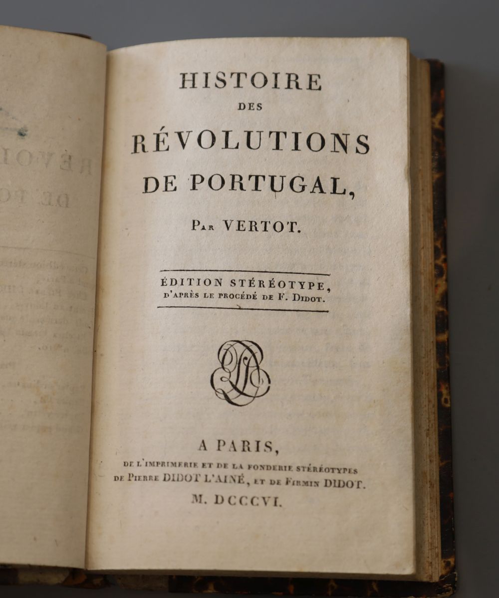 Vertot, Rene Aubert de - Histoire des Revolutions de Portugal, 4th edition, calf, 12mo, Antoine Van Dole, A La Haye, 1734;